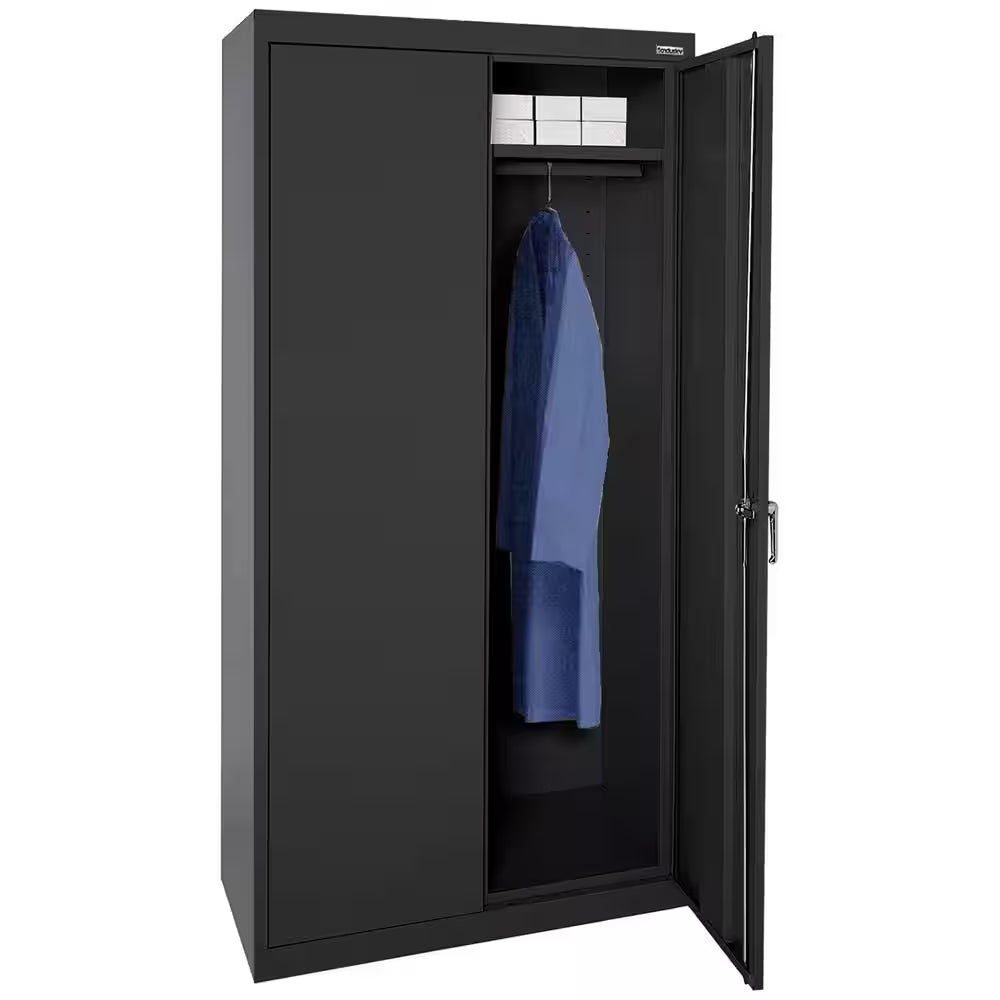 36 In. W X 72 In. H X 24 In. D 24-Gauge 2-Shelf Steel Freestanding Wardrobe Storage Cabinet in Black