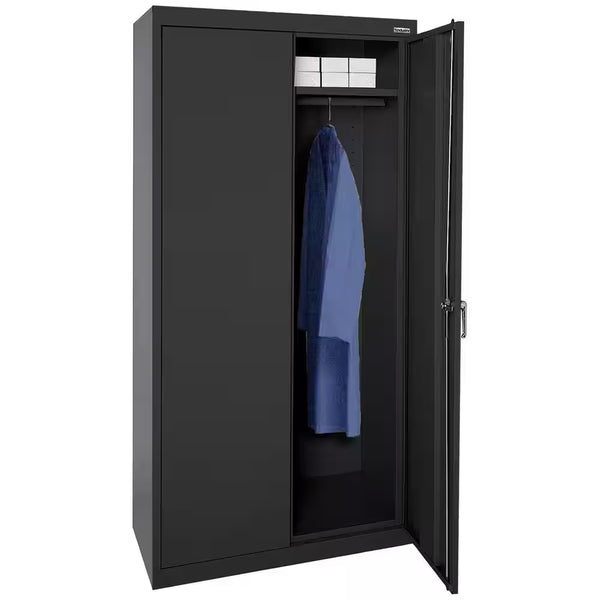 36 In. W X 72 In. H X 24 In. D 24-Gauge 2-Shelf Steel Freestanding Wardrobe Storage Cabinet in Black