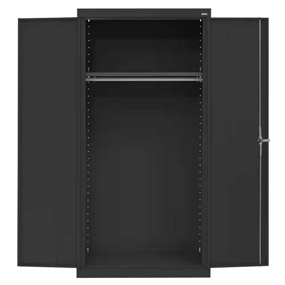 36 In. W X 72 In. H X 24 In. D 24-Gauge 2-Shelf Steel Freestanding Wardrobe Storage Cabinet in Black