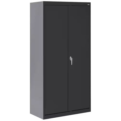 36 In. W X 72 In. H X 24 In. D 24-Gauge 2-Shelf Steel Freestanding Wardrobe Storage Cabinet in Black