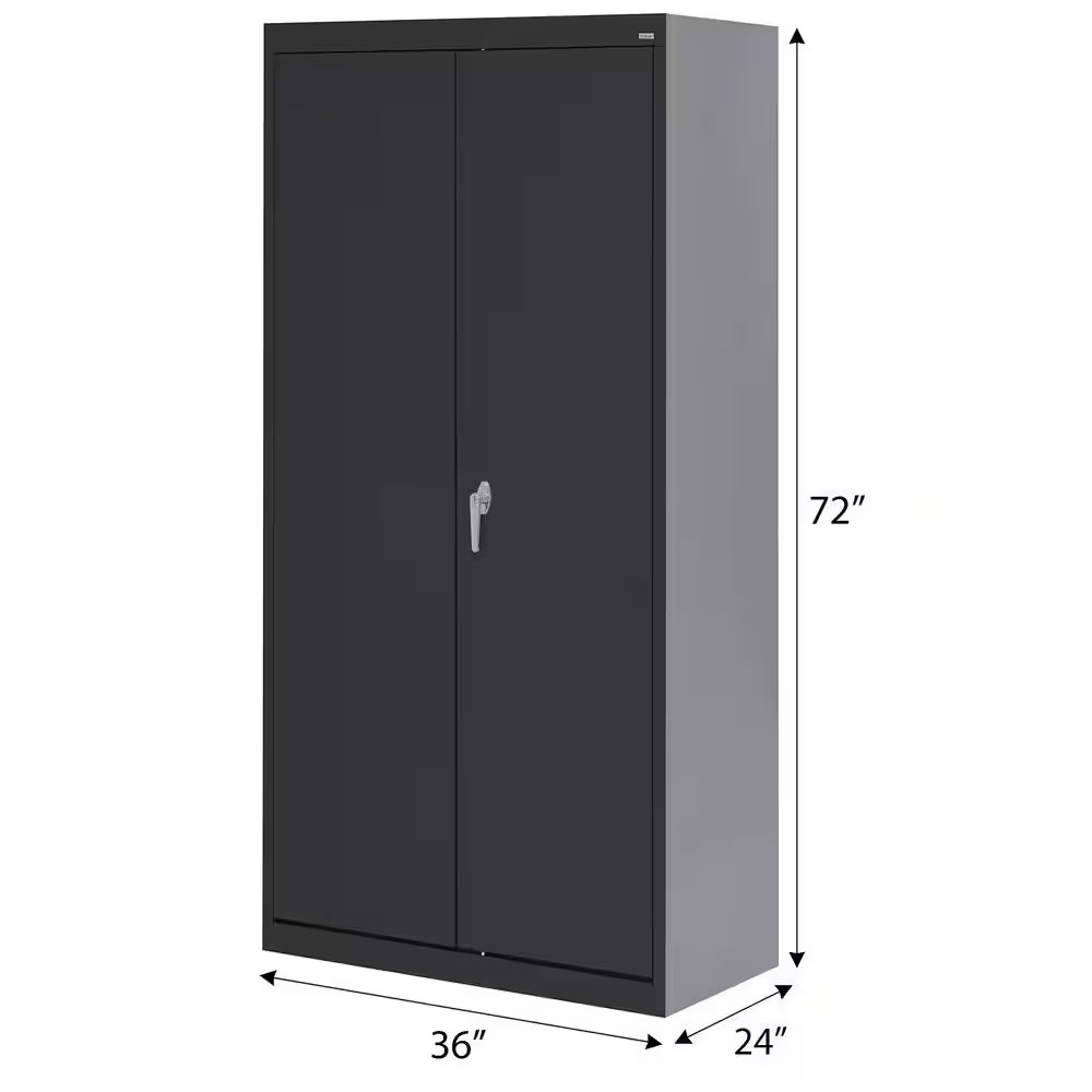 36 In. W X 72 In. H X 24 In. D 24-Gauge 2-Shelf Steel Freestanding Wardrobe Storage Cabinet in Black