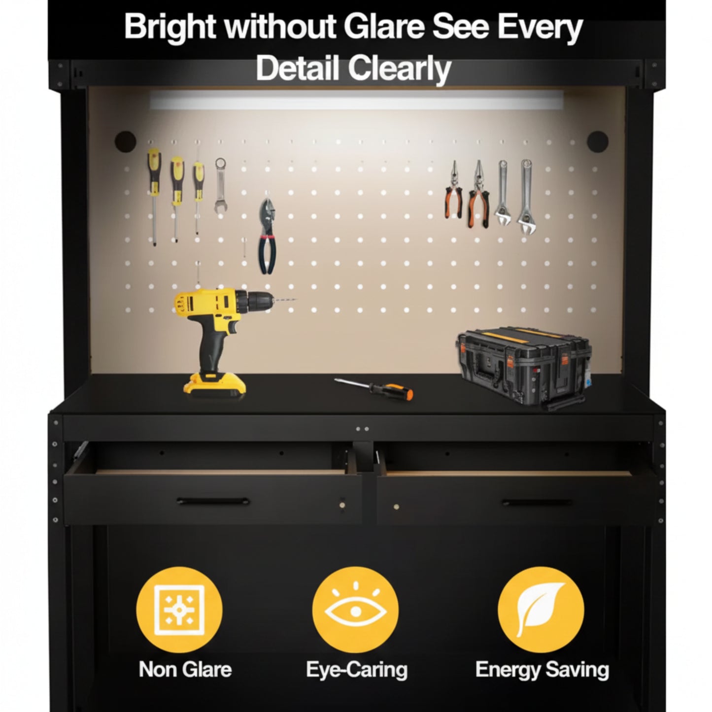 600 Lbs. Capacity Workbench W/ 120-Volt LED Work Light, A3 Steel Work Table for Garage Tool Storage, Workshop, Basement